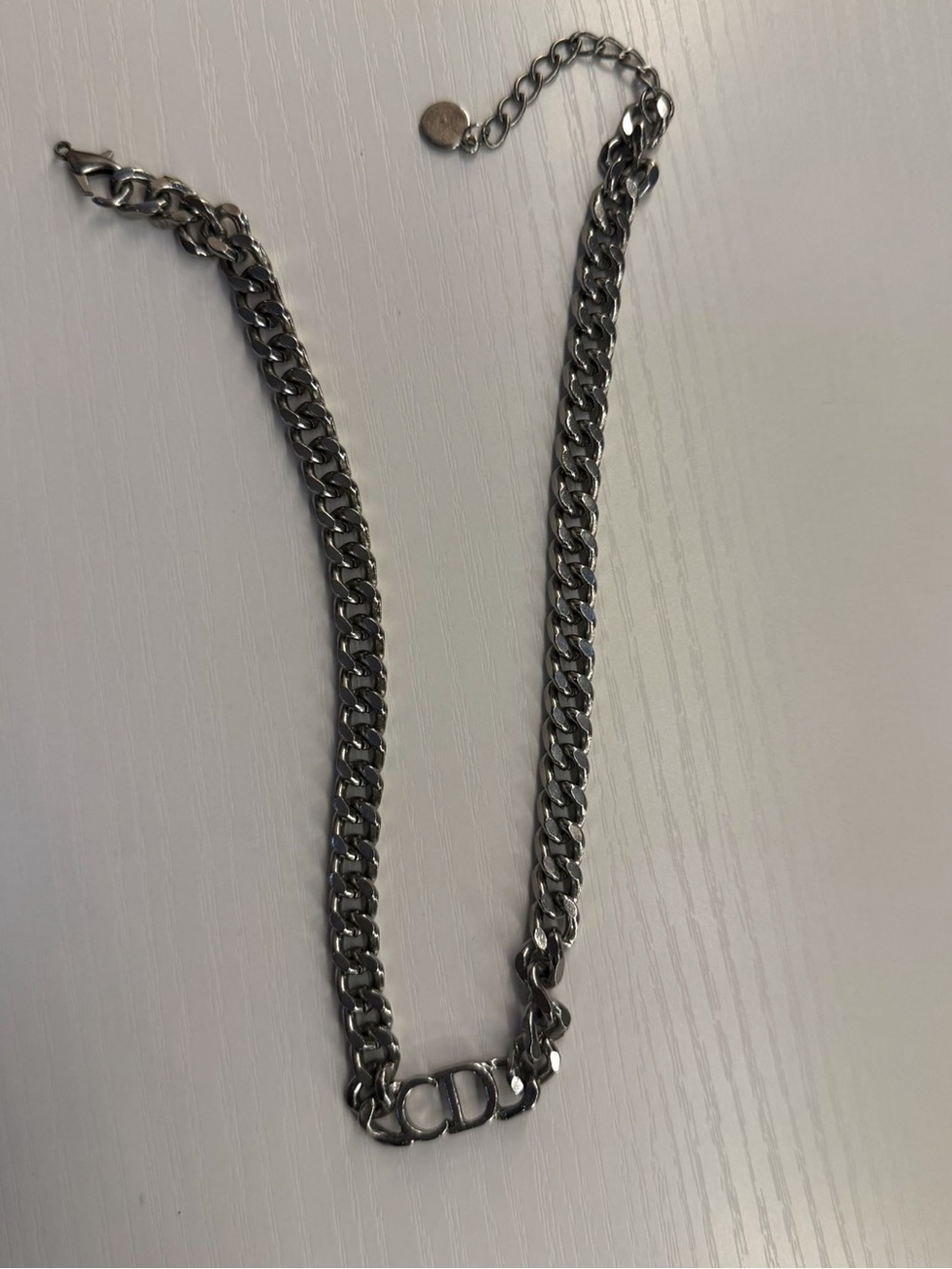 CHRISTIAN DIOR Silver (Antique)Vintage Necklace with Interlock Accent